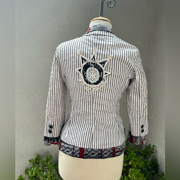 Save the Queen avante garde cotton jacket black white red Sz M made in Italy - Picture 2 of 13